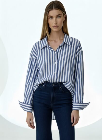 Ladies Loose Striped Long Sleeved Shirt